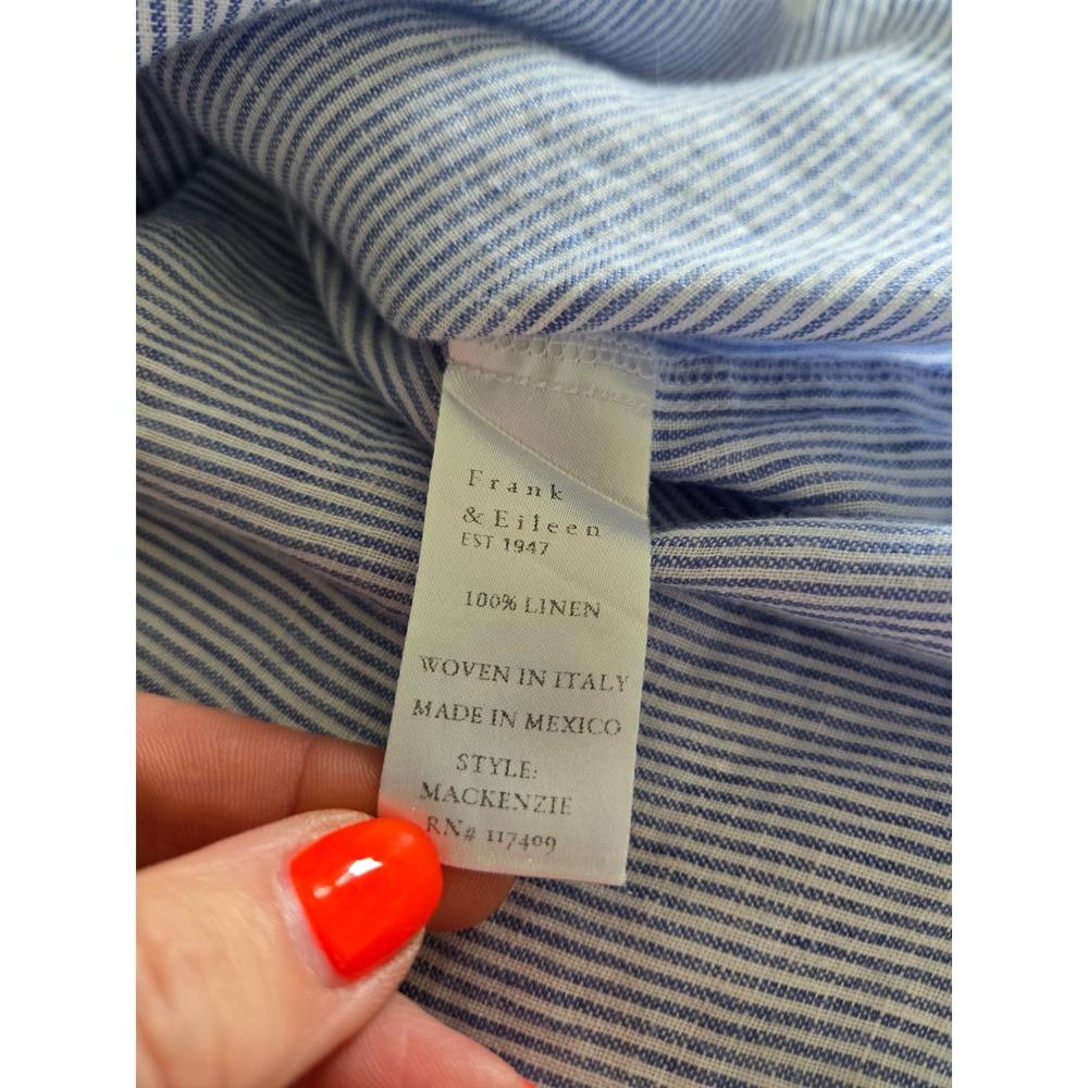 Frank & Eileen Mackenzie Oversized Linen Shirt Blue Stripe OS Woven in Italy - Picture 5 of 13